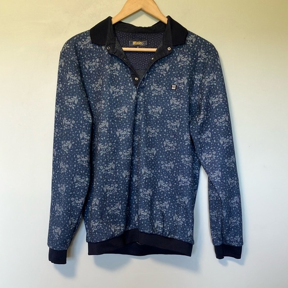 Zilli Blue Patterned Long Sleeve Polo Sweater - Picture 2 of 8